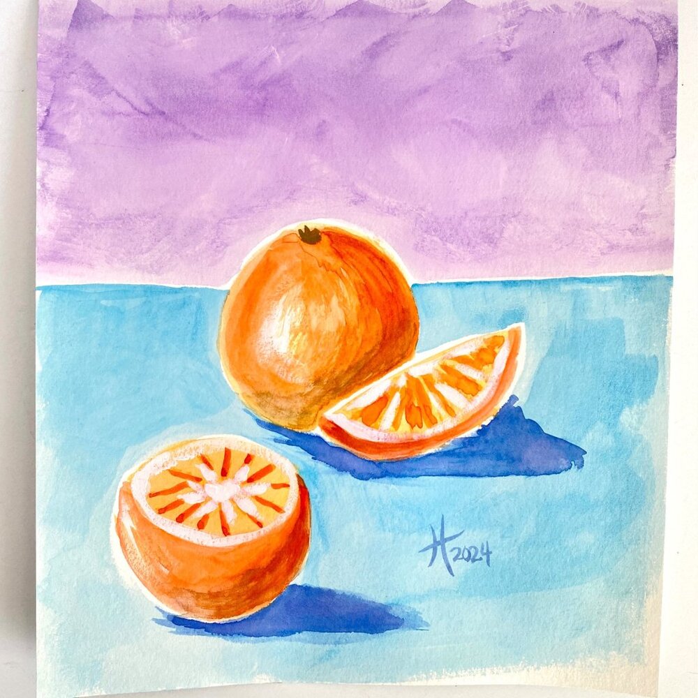 Enjoy A Slice Oranges Handmade Original Watercolor Painting Wall Art 11x14in Mat